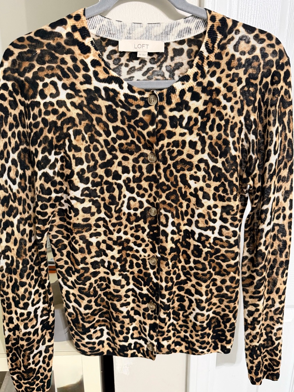 LOFT Leopard Print Button-Front Top in Brown and Black